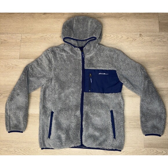 Eddie Bauer Youth Boys Fleece Jacket Gray Full Zip Size 16 Youth XL Blue Hoodie - Picture 1 of 8